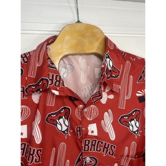 Tyson Mens Button Down Short Sleeve Shirt AOP Arizona Diamondbacks Red XL Flaws - Picture 4 of 10